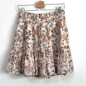 JOIE Skirt M Smocked Elastic Waist Tiered Floral Dot Lined Summer Spring Party
